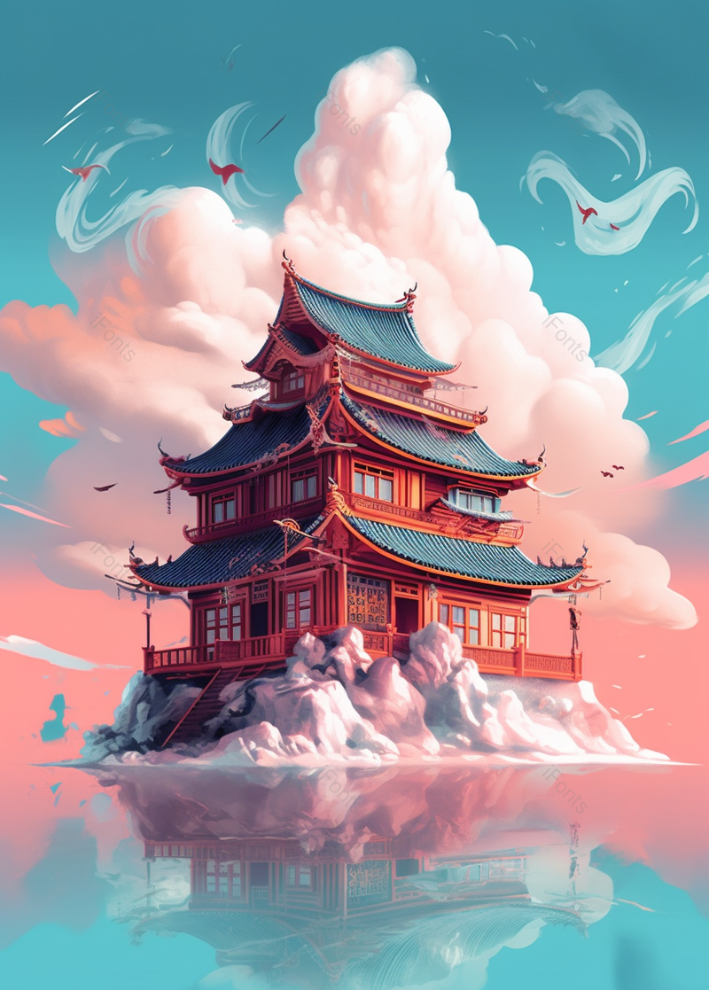 蓝天自然风景古建筑物手绘,插画/手绘图,插画/手绘图库,插画/手绘图下载,插画/手绘